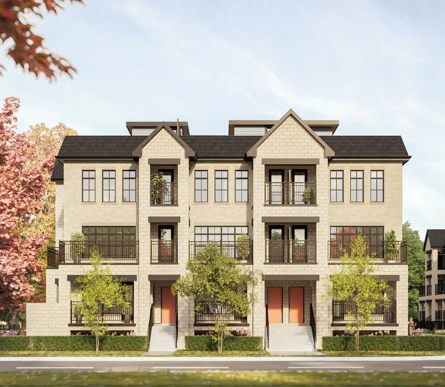 OG Urban Towns main property elevation — four-storey townhome buildings by Brightstone, Cooksville Mississauga
