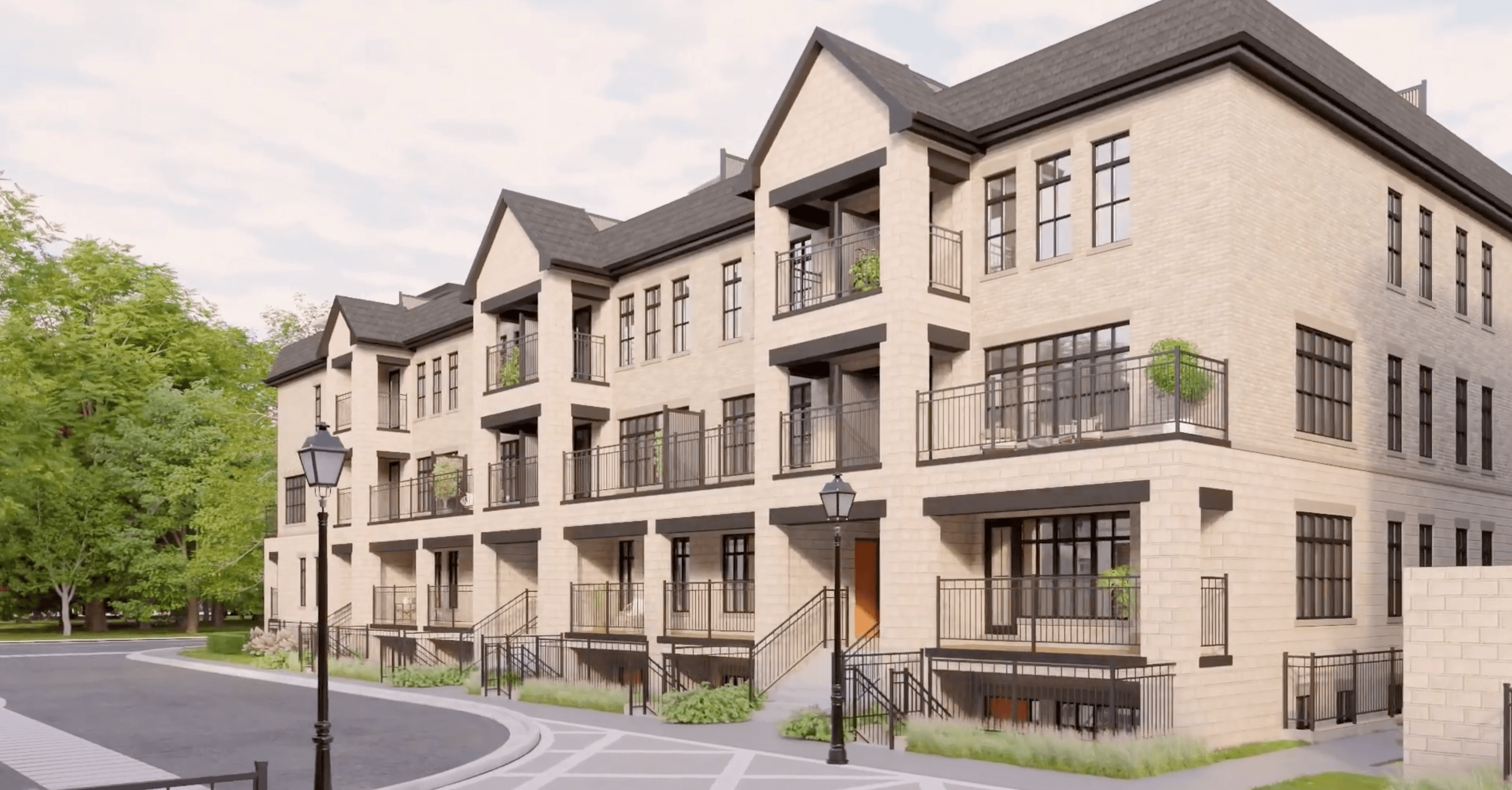 OG Urban Towns streetscape rendering — modern townhomes on Argyle Road, Cooksville, Mississauga